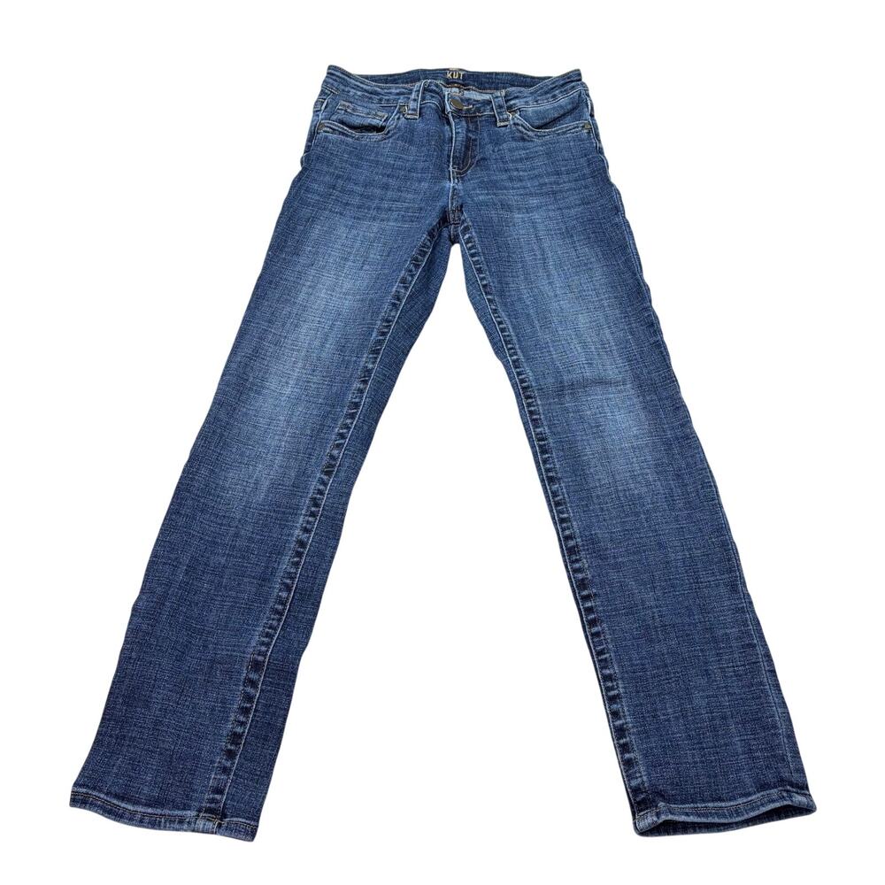 Kut from the Kloth straight leg dark wash mid rise jeans. Size 4. denim